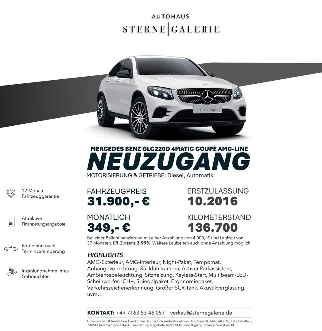 Mercedes-Benz GLC 220 d 4MATIC AMG-LINE/KAMERA/AHK/NIGHT LED Weiß - 1