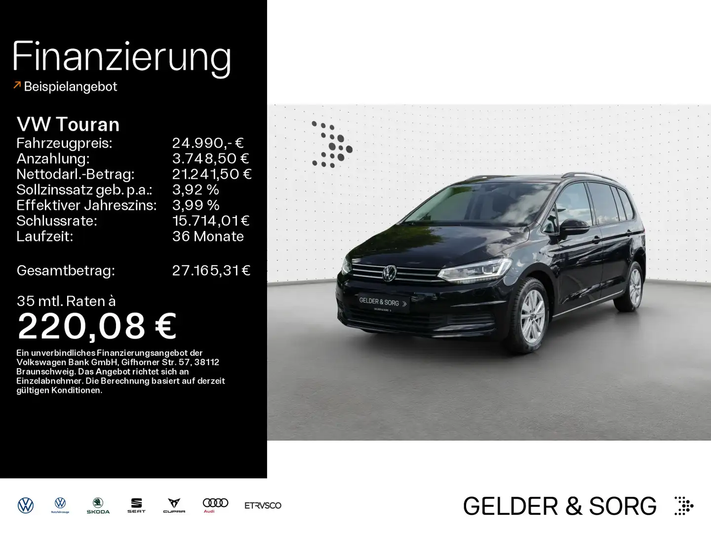 Volkswagen Touran Comfortline 1.5 TSI Stand*LED*Navi*DAB+ Schwarz - 1