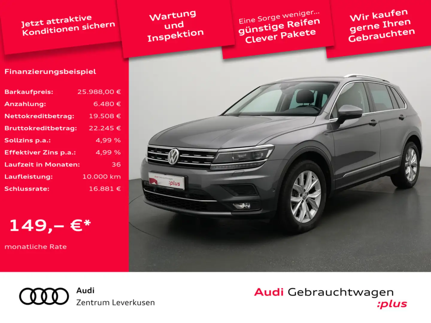 Volkswagen Tiguan Highline 4MOTION DSG AHK NAVI ACC KAM Grau - 1
