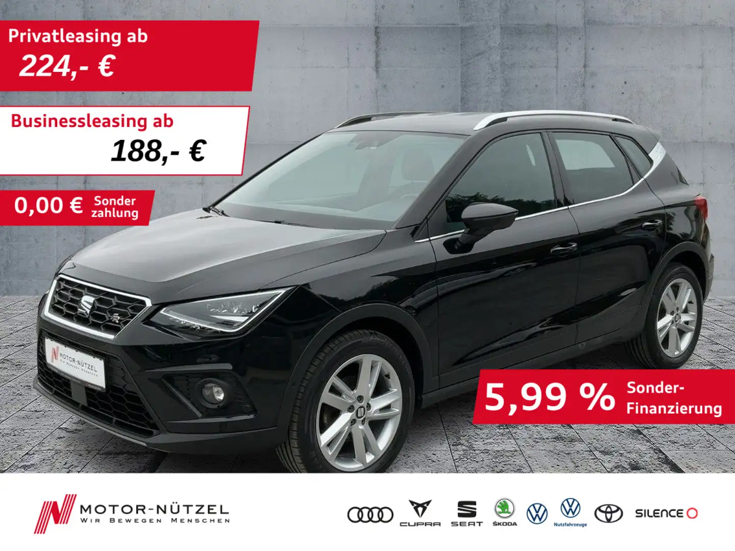 SEAT Arona 1.0 TSI DSG FR LED+NAV+ACC+APP+SHZ+RFK+17" Schwarz - 1