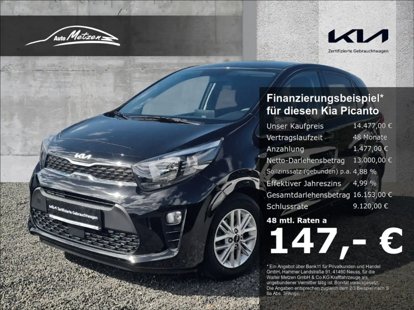 Kia Picanto 1.2 Vision Navi APPS Klimaautom DAB SHZ LenkradHZG Schwarz - 1