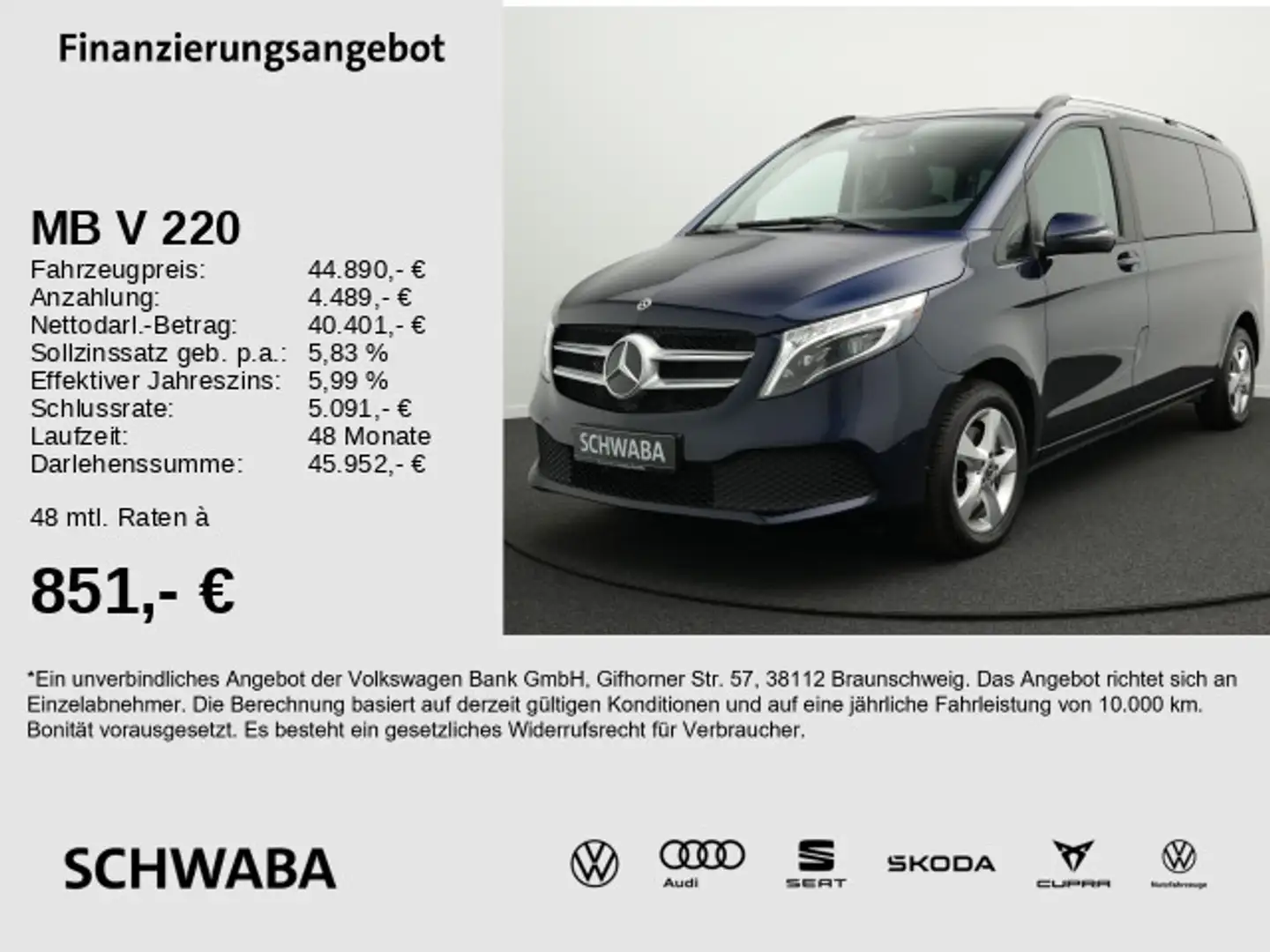 Mercedes-Benz V 220 d Edition 4 MATIC kompakt *LED*NAVI*17''* Niebieski - 1