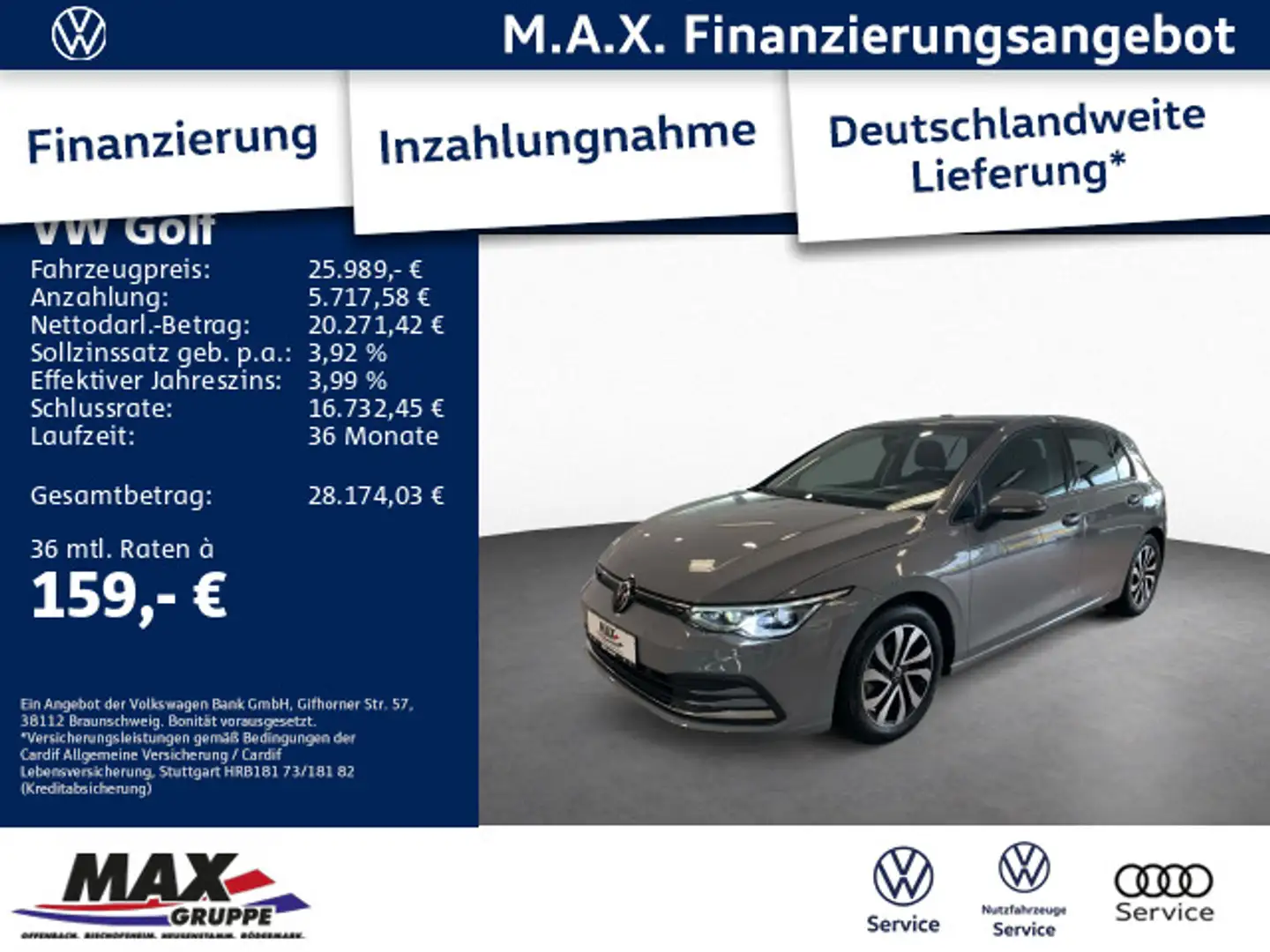 Volkswagen Golf VIII 2.0 TDI DSG ACTIVE AHK+MATRIX+PANO+HUD Grijs - 1