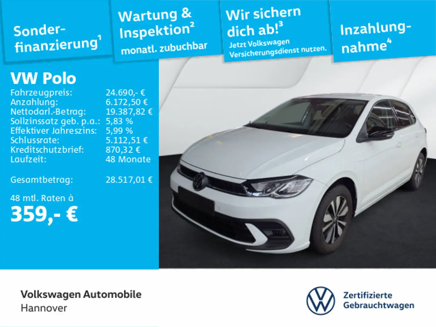 Volkswagen Polo 1.0 TSI DSG Goal Navi AHK LED Kamera DigCoc Weiß - 1