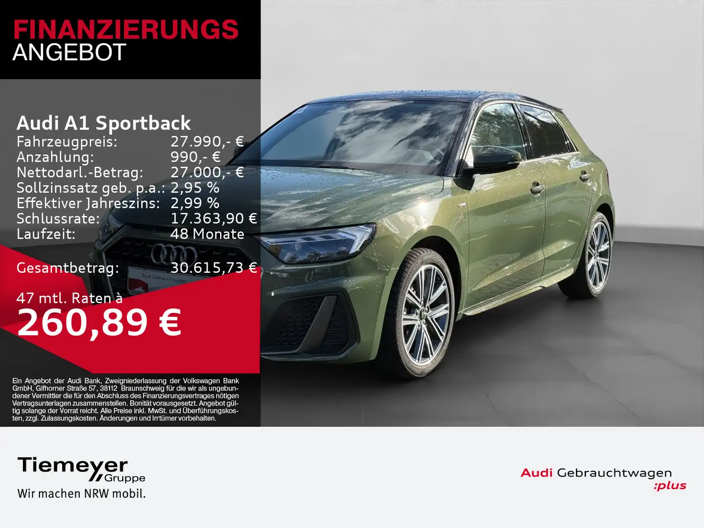 Audi A1 30 TFSI S LINE LM17 LED NAVI PRIVAC Grün - 1