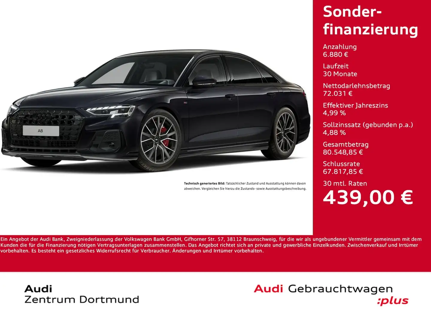 Audi A8 60 quattro HYBRID S LINE PANO B&O 360CAM LM20 Schwarz - 1