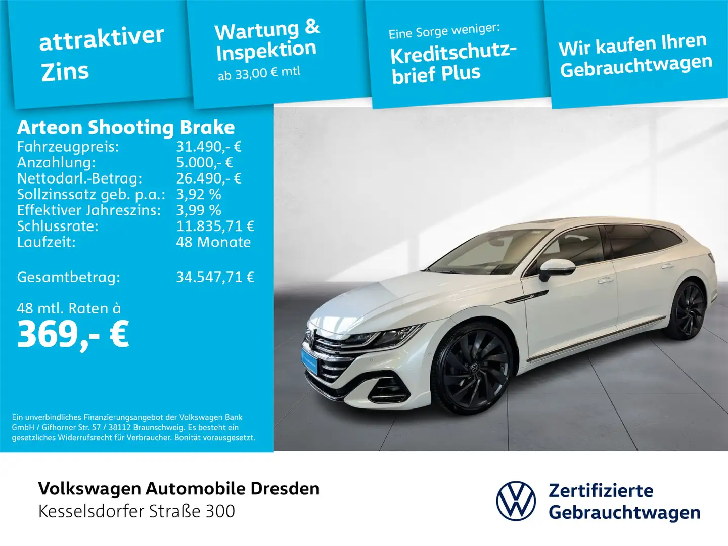 Volkswagen Arteon 2.0 TDI DSG 4M R-Line AHZV Weiß - 1