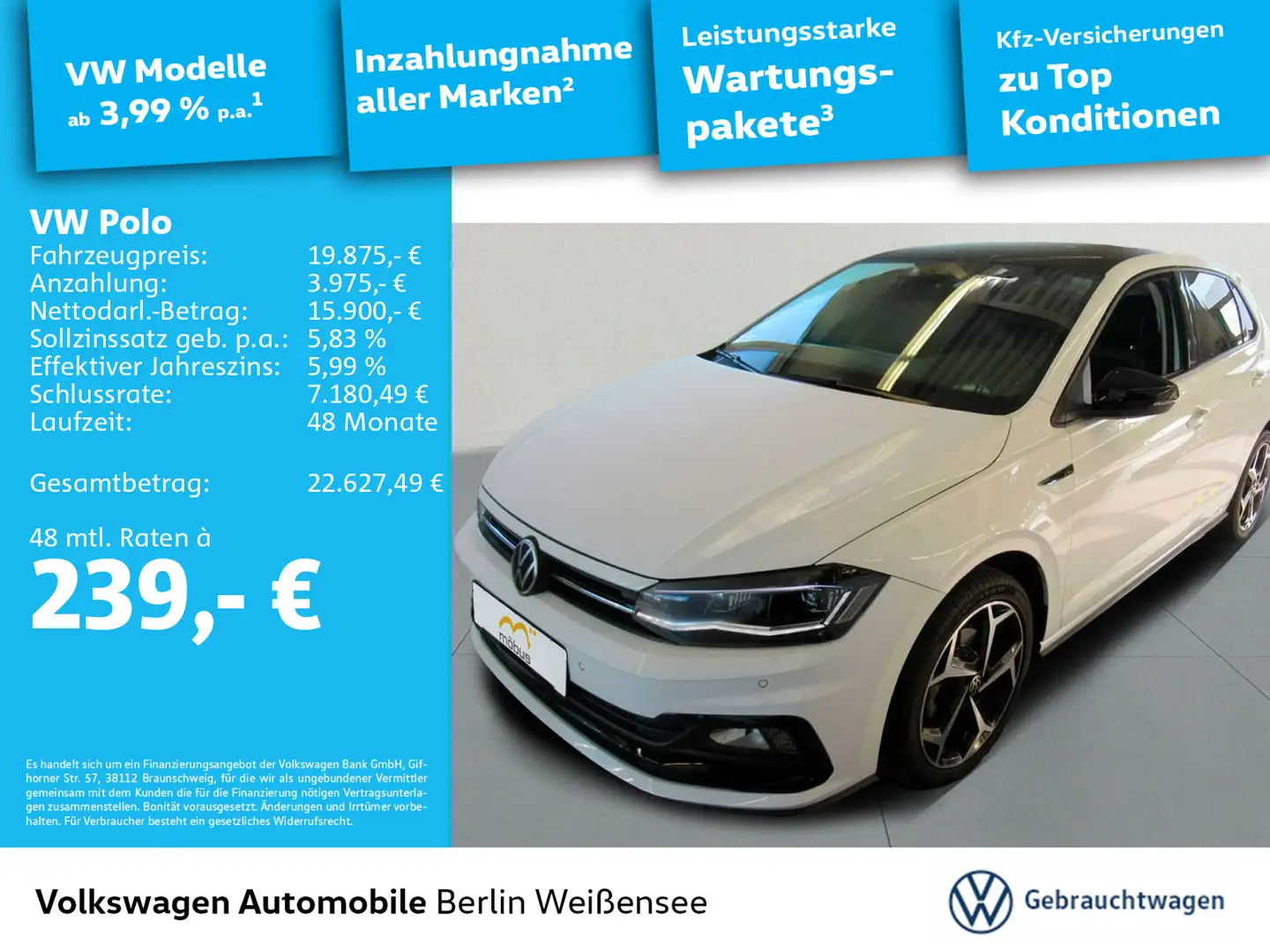 Volkswagen Polo 1.0 TSI Highline*NAVI*RFK*ACC*LED*KLIMA* Weiß - 1