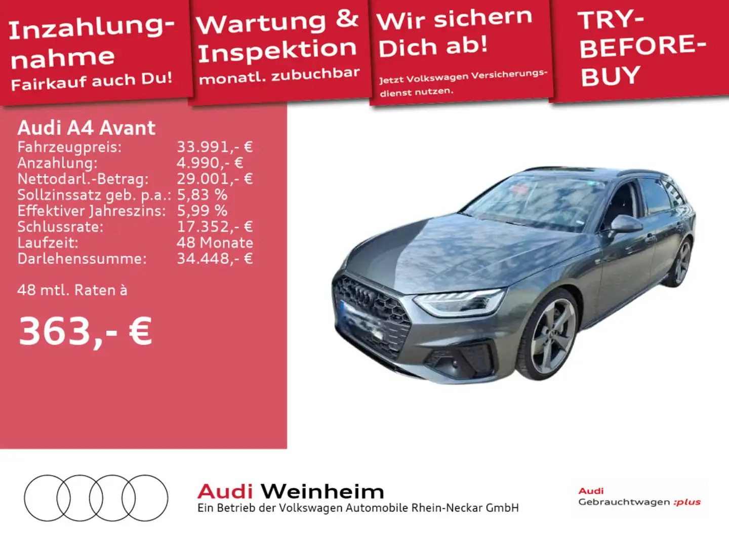Audi A4 45 TFSI quattro Black-Paket S-Line LED Grigio - 1
