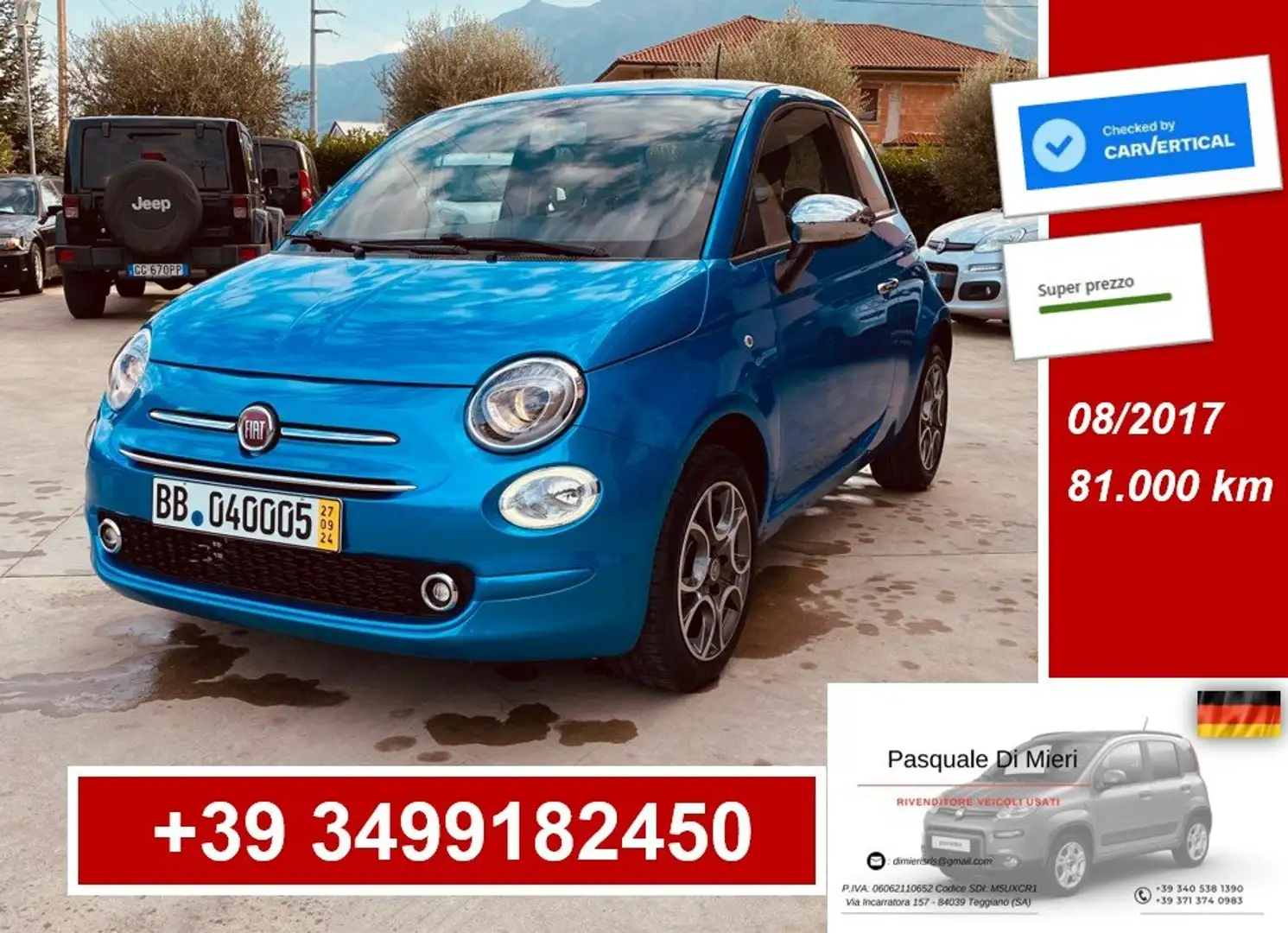 Fiat 500 1.2 Mirror 69cv Bleu - 1