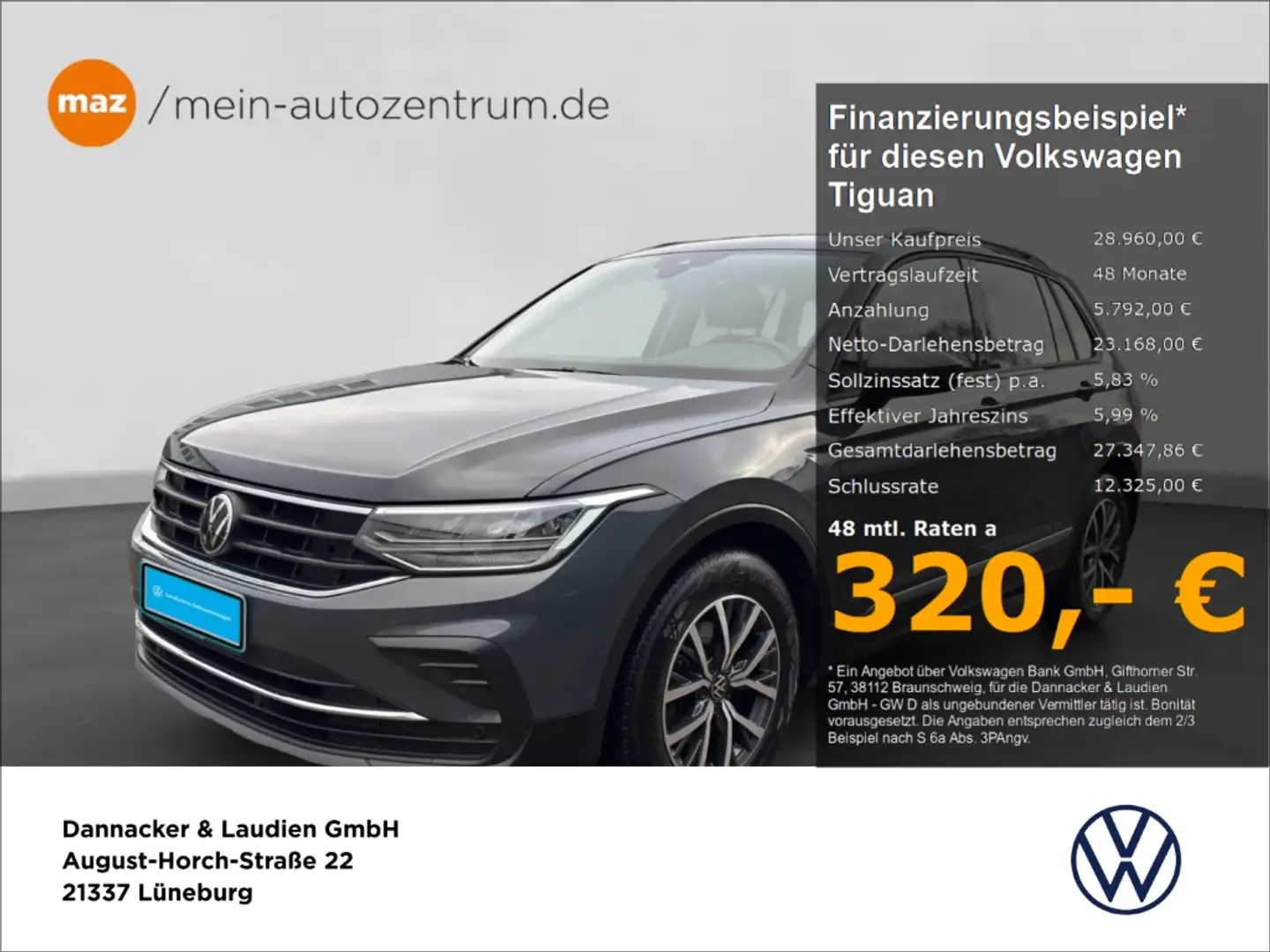Volkswagen Tiguan 1.5 TSI Life Alu LED AHK Kamera ACC Navi Sitzh. Grau - 1