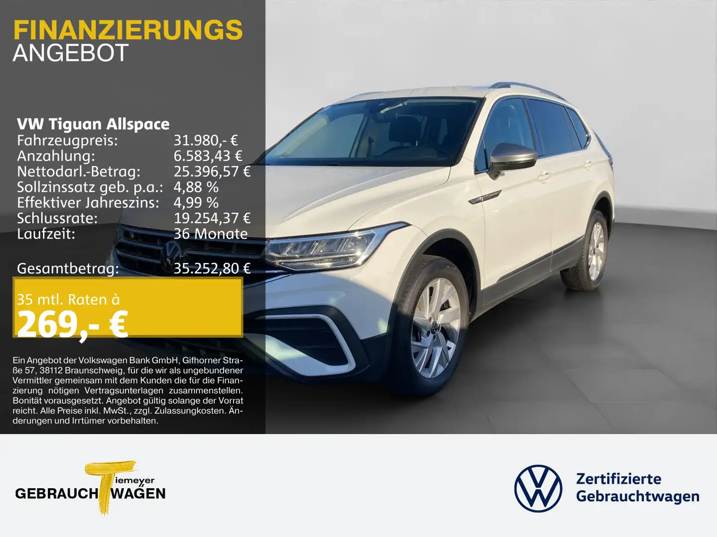 Volkswagen Tiguan Allspace 2.0 TDI DSG LIFE 7S VIRTUAL AHK Weiß - 1