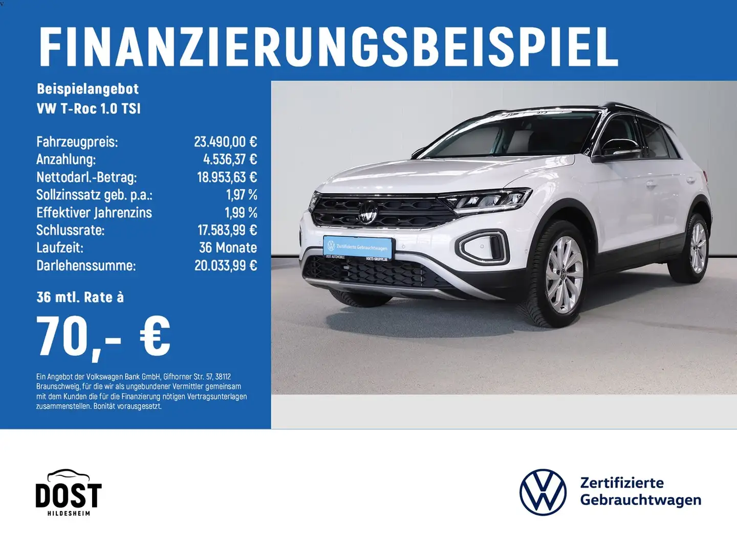 Volkswagen T-Roc 1.0 TSI Life DAB+KLIMA+LED+NAVI+SHZ Weiß - 2
