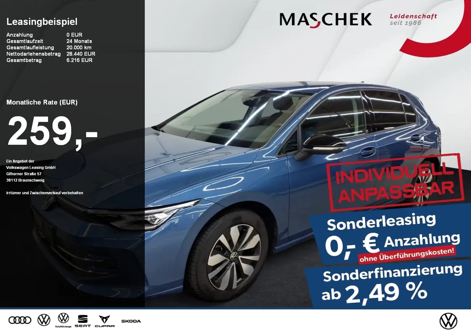 Volkswagen Golf GOAL 2.0 TDI DSG AHK PDC Sitzh RearCam LED IDA AHK Blau - 1