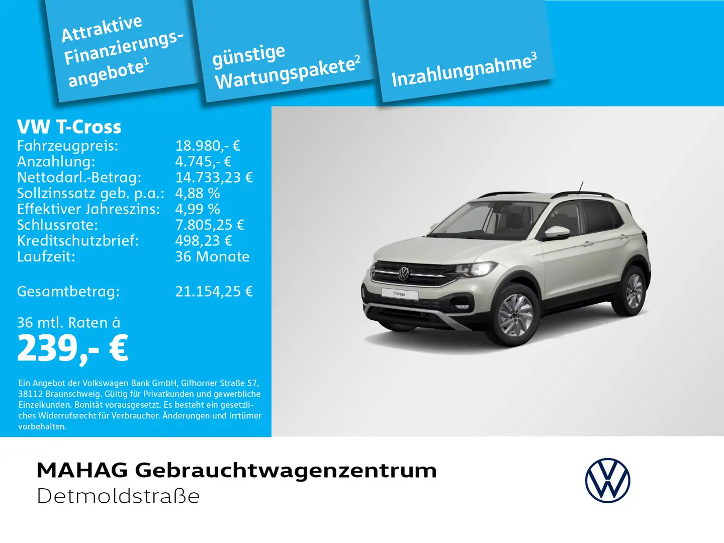 Volkswagen T-Cross 1.0 TSI Life AHK ParkPilot AppConnect 5 Grau - 1