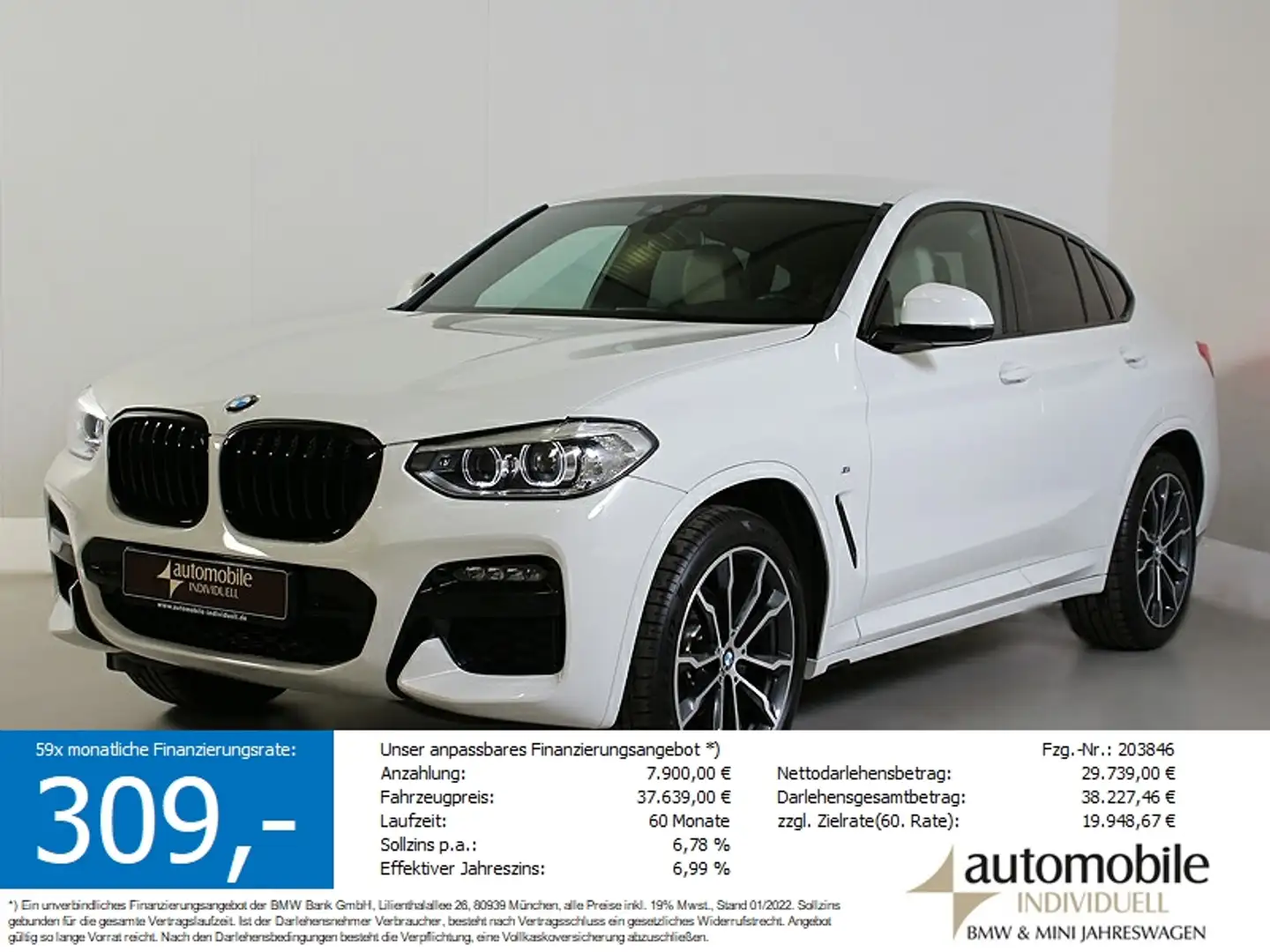 BMW X4 xDr 20i A M Sport Navi DAB Leder HiFi Weiß - 1