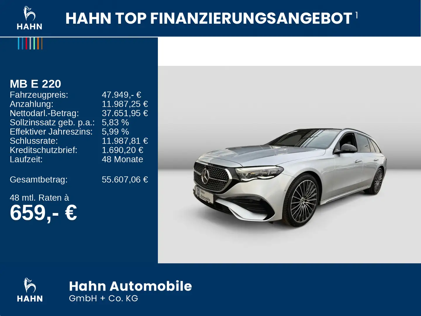 Mercedes-Benz E 220 d AMG Line Autom Pano AHK Cam ACC Navi Argent - 2