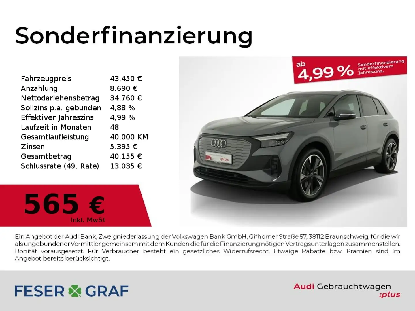 Audi Q4 e-tron 45 Wärmepumpe/AHK/LED/Navi Grau - 1
