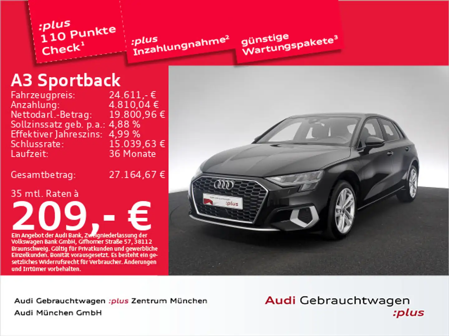 Audi A3 40 TFSI e S tronic advanced Navi+ Schwarz - 1