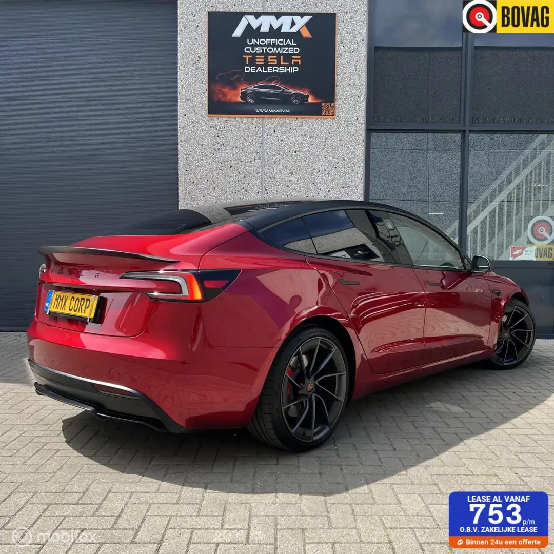 Tesla Model 3 Performance + PILLAR DELETE + TINTED RAMEN Rood - 1