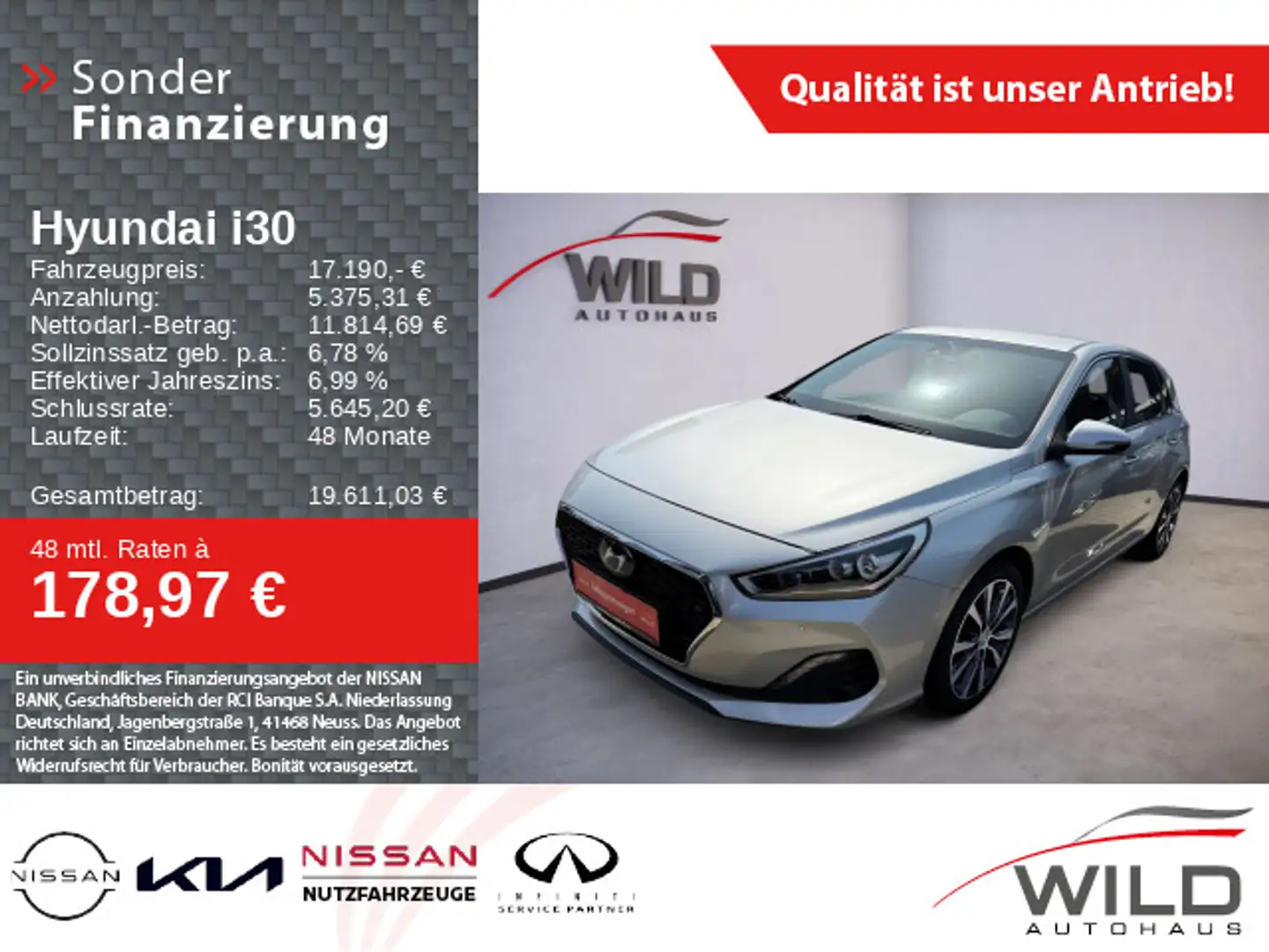 Hyundai i30 Premium 1.4l-GDI 140 PS Automatik, AWR Silber - 1