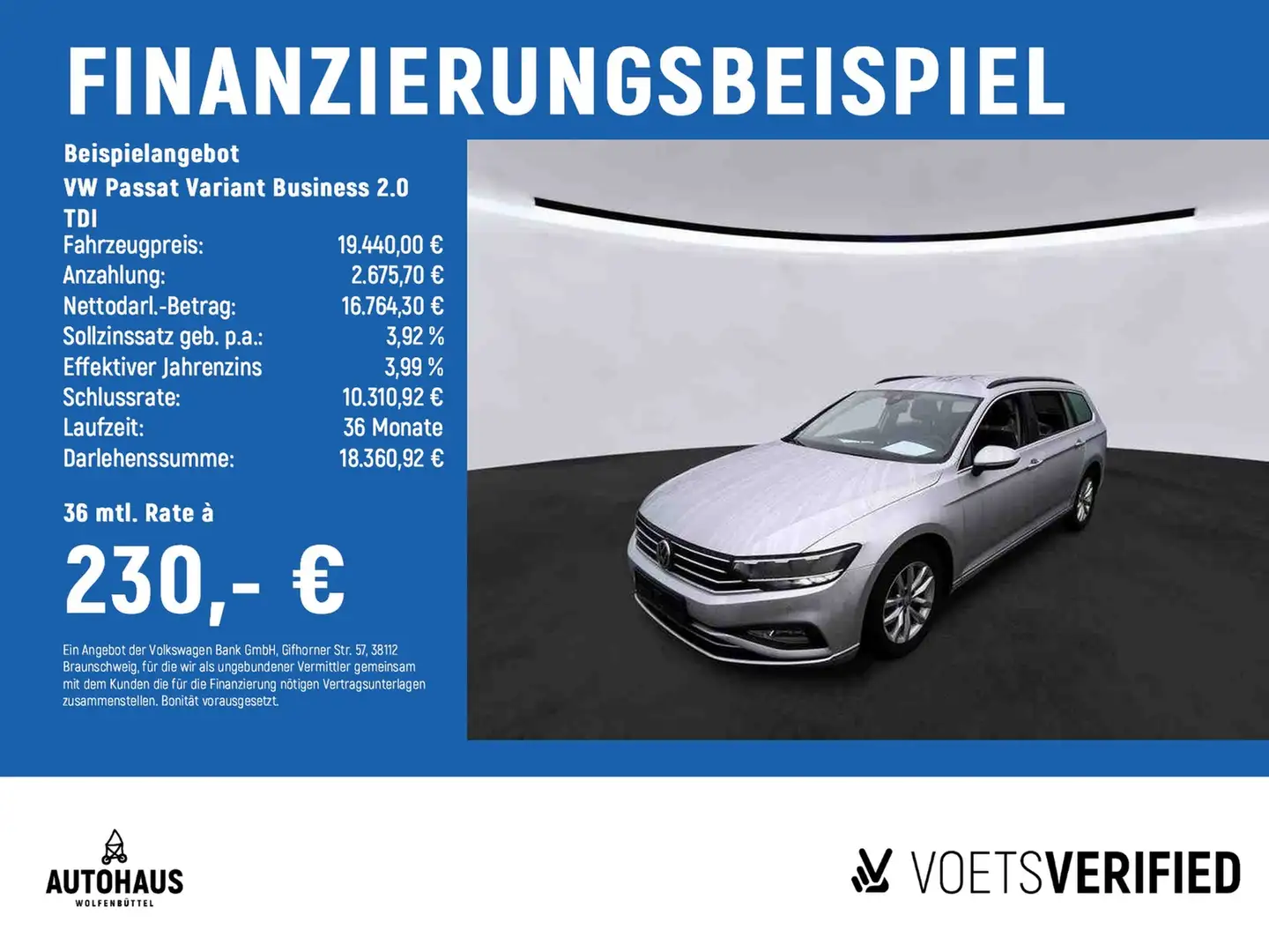 Volkswagen Passat Variant Business 2.0 TDI ACC APP NAV PDC Silber - 2