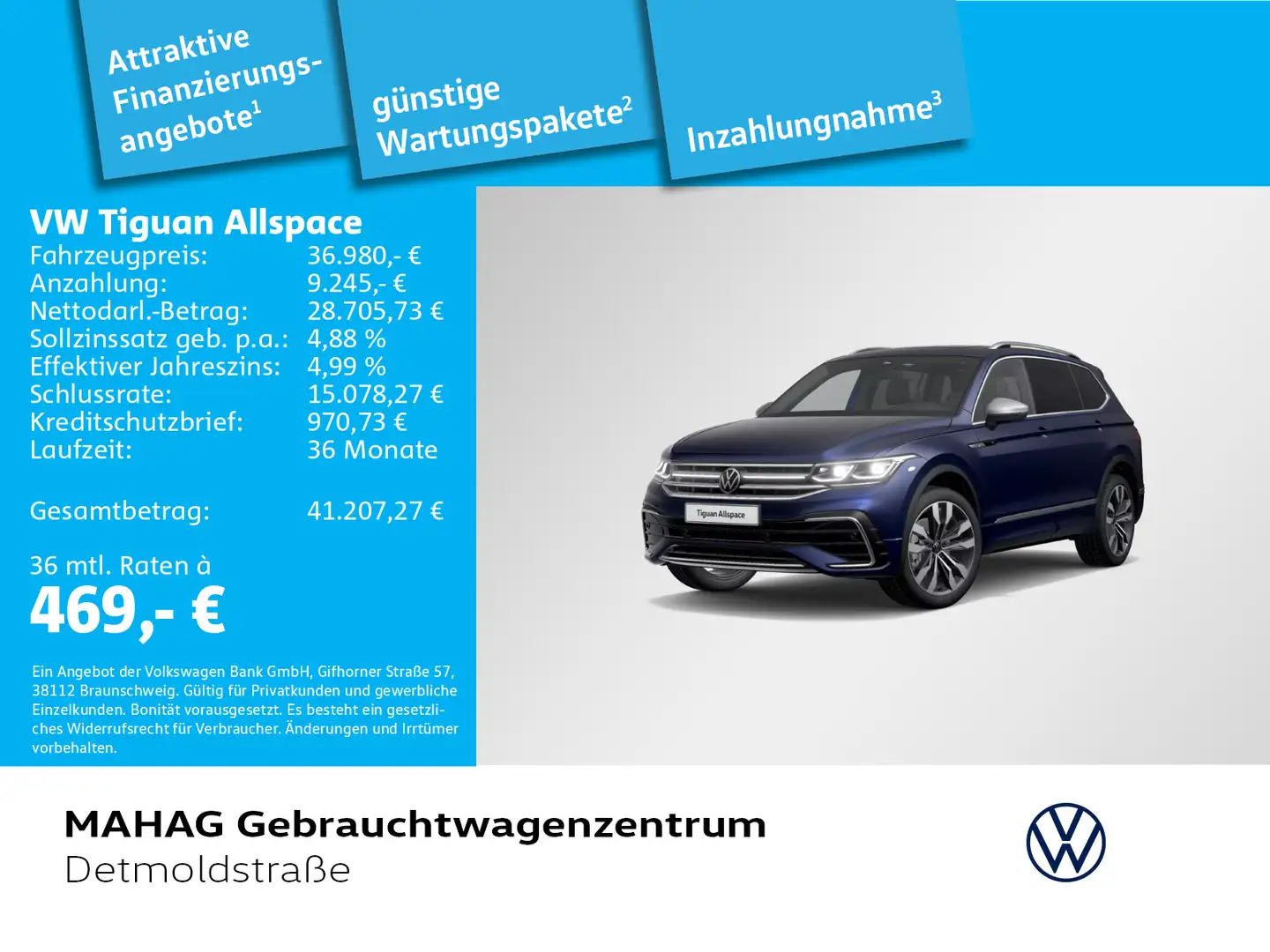 Volkswagen Tiguan Allspace 2.0 TDI 4 Mot R-Line AHK IQ.Ligh Blau - 1