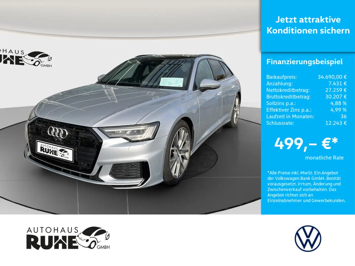 Audi A6 Avant 40 TDI quattro sport PANO AHK 360° Silber - 1