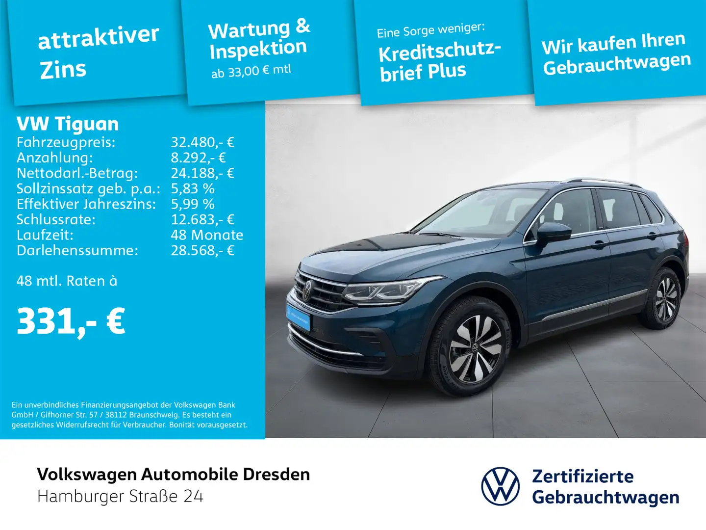 Volkswagen Tiguan MOVE 2.0 TDI DSG IQ. TRAVEL NAVI APP PDC Blau - 1