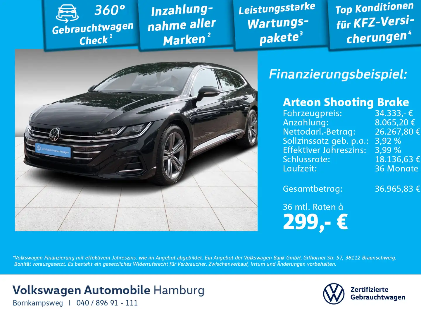 Volkswagen Arteon 2.0 TDI R-Line DSG Navi Pa Noir - 1