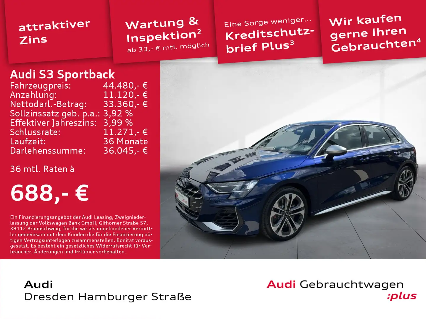 Audi S3 2.0 TFSI LED Navi Leder S tronic Blau - 1