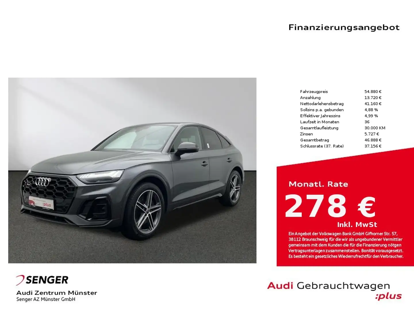 Audi SQ5 Sportback 3.0 TDI quattro MMI Matrix HUD Grau - 1