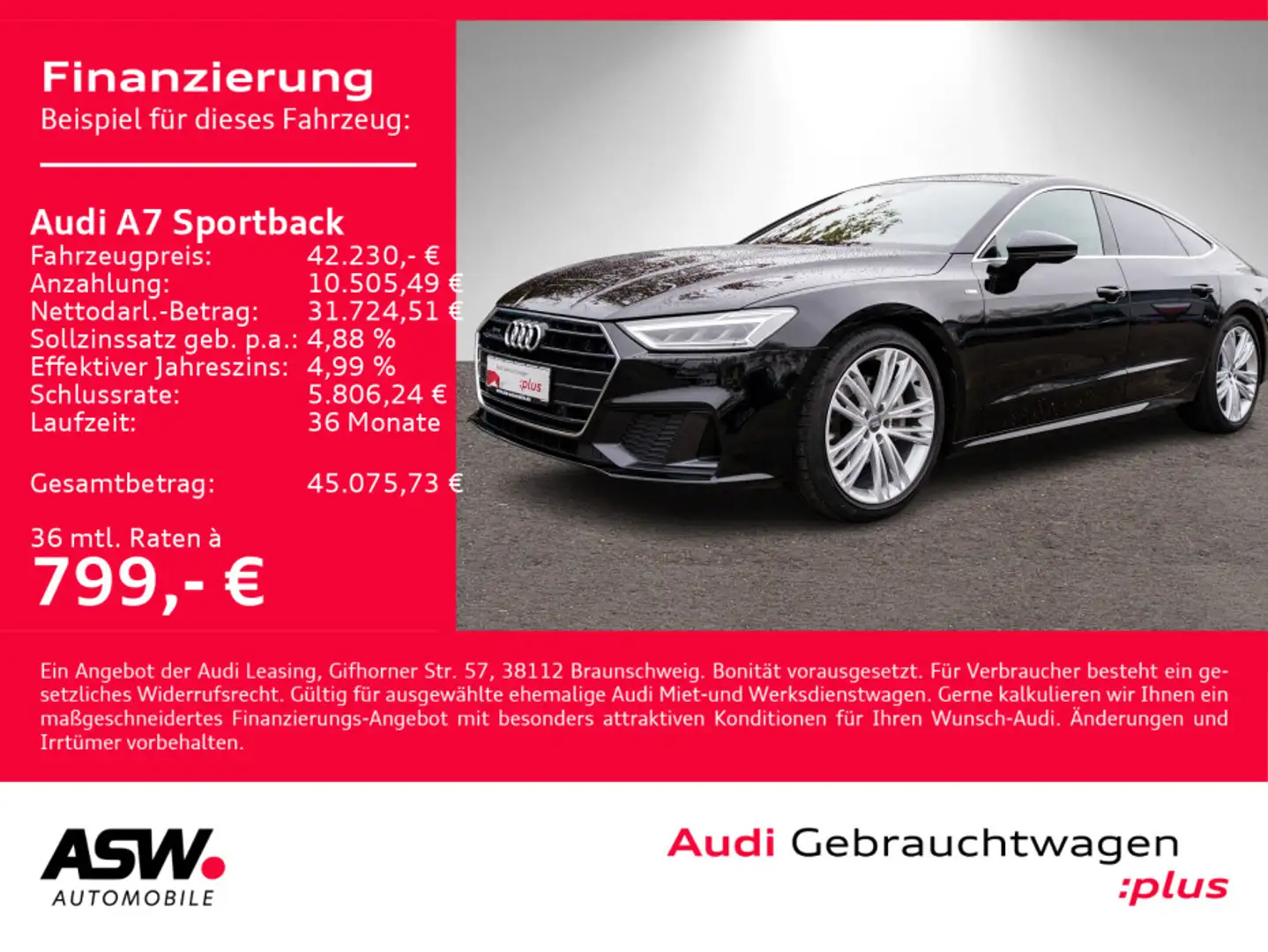Audi A7 45TFSI S line quattro NAVI LED B&O Schwarz - 1