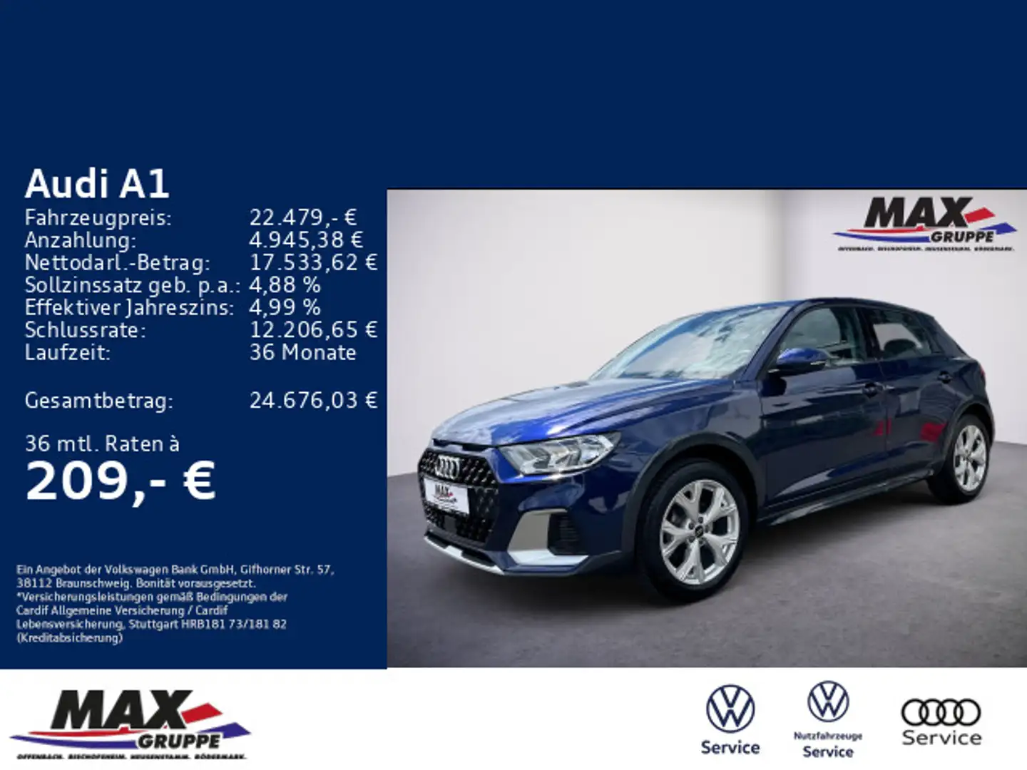 Audi A1 30 TFSI allstreet S tronic VCP+KAMERA+DAB+ACC Blau - 1