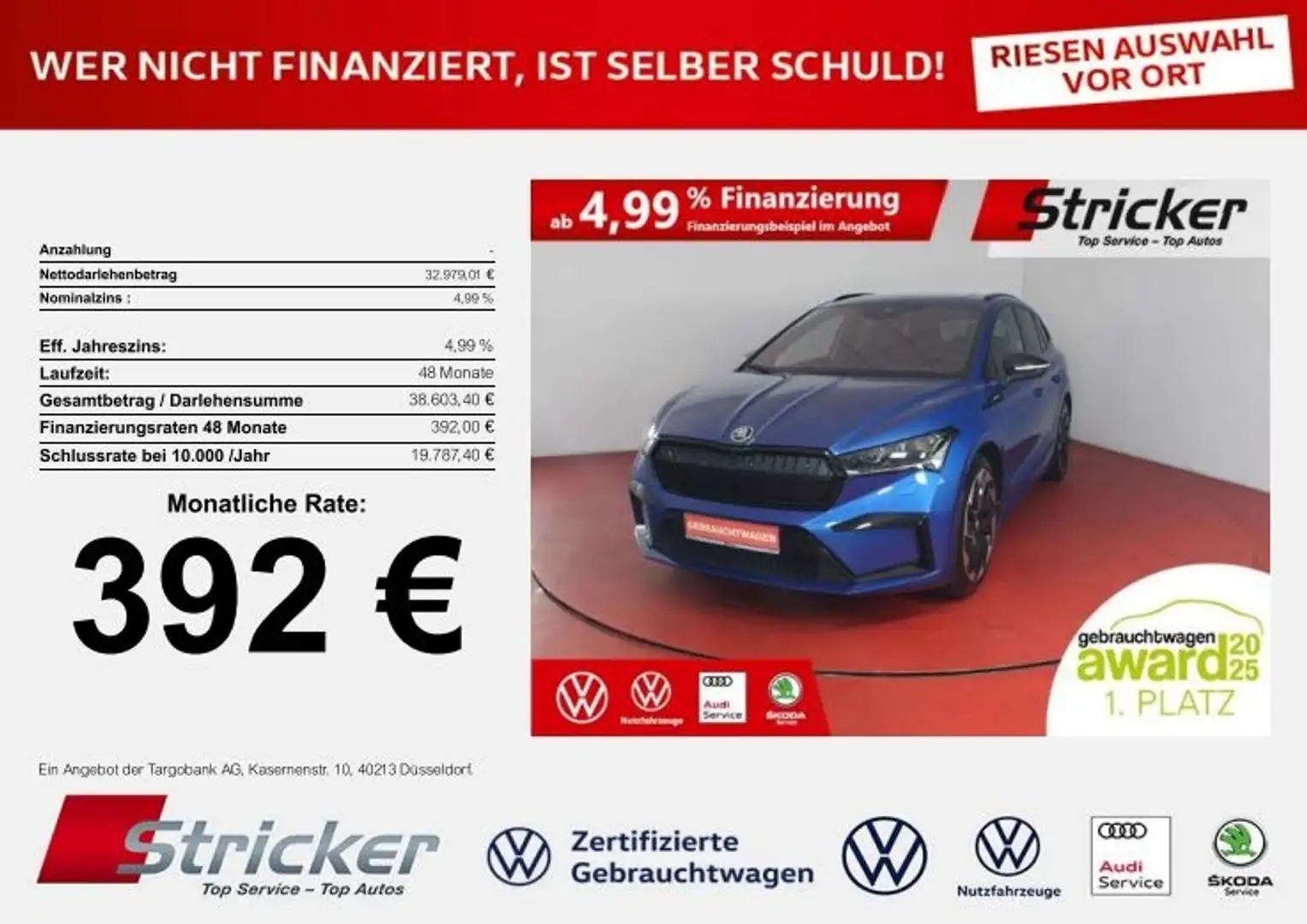 Skoda Enyaq iV80x Sportline 392,-ohne Anzahlung Pano AHK Wärm Blau - 1