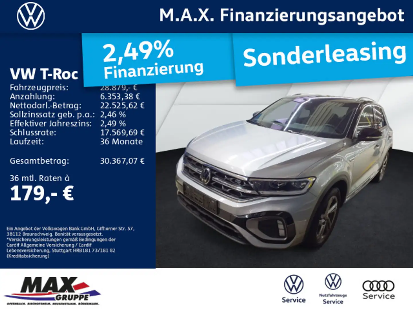 Volkswagen T-Roc 1.5 TSI DSG R-LINE LED+AHK+KAMERA+VCP+ACC+ Silber - 1