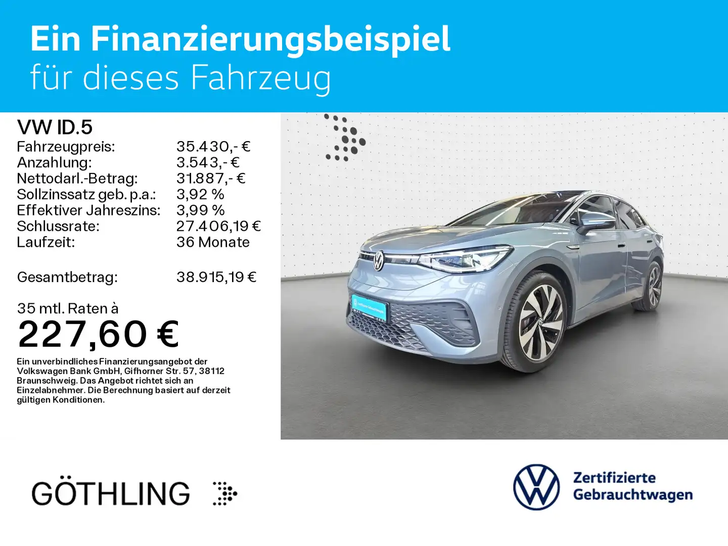 Volkswagen ID.5 Pro Performance*NAVI*WP*PANO*AHK*360*AR-HUD Blau - 2