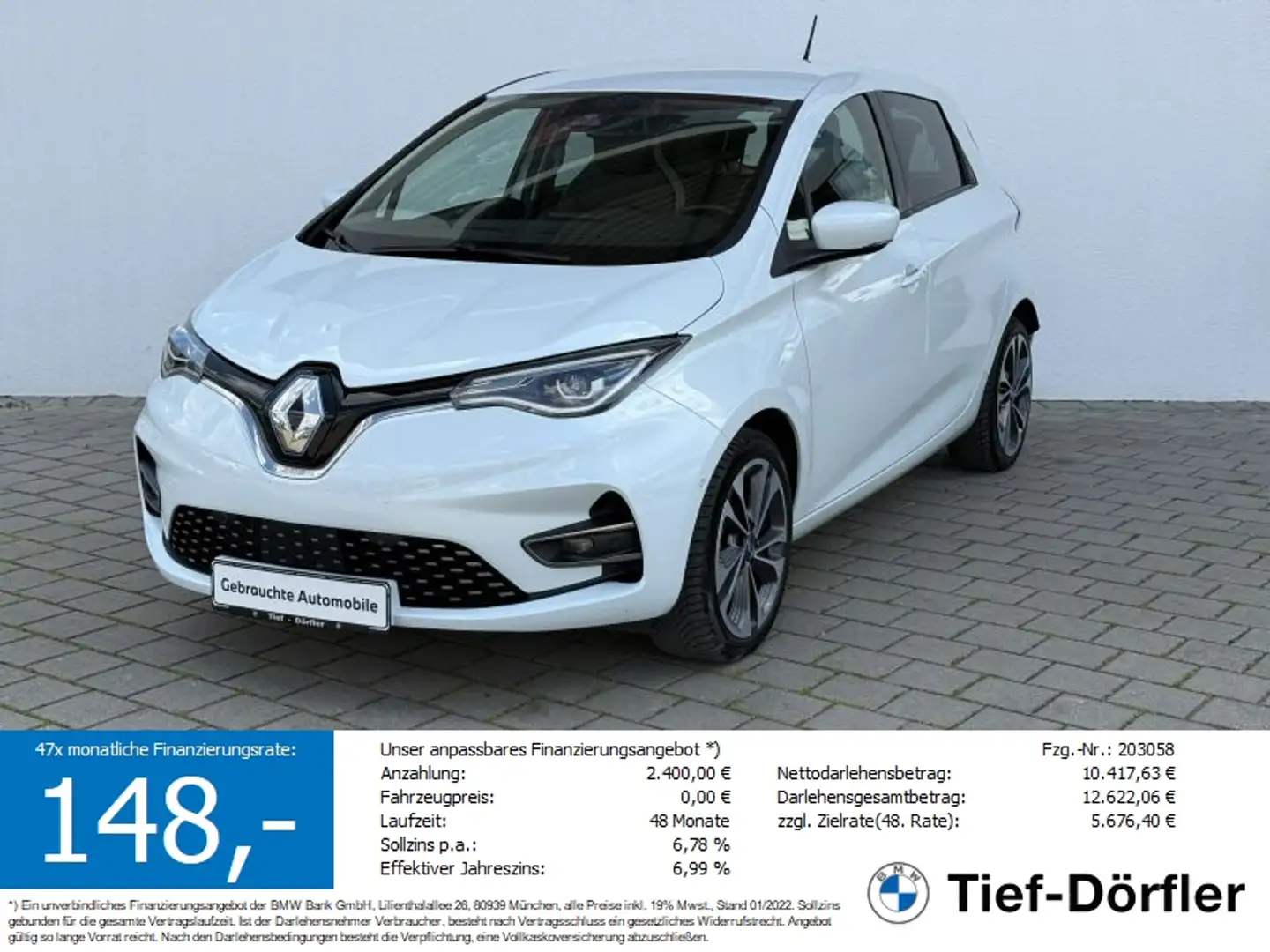 Renault ZOE INTENS inkl.Batt/LED+/CAM/AKUSTIK/NAV/SH Weiß - 1