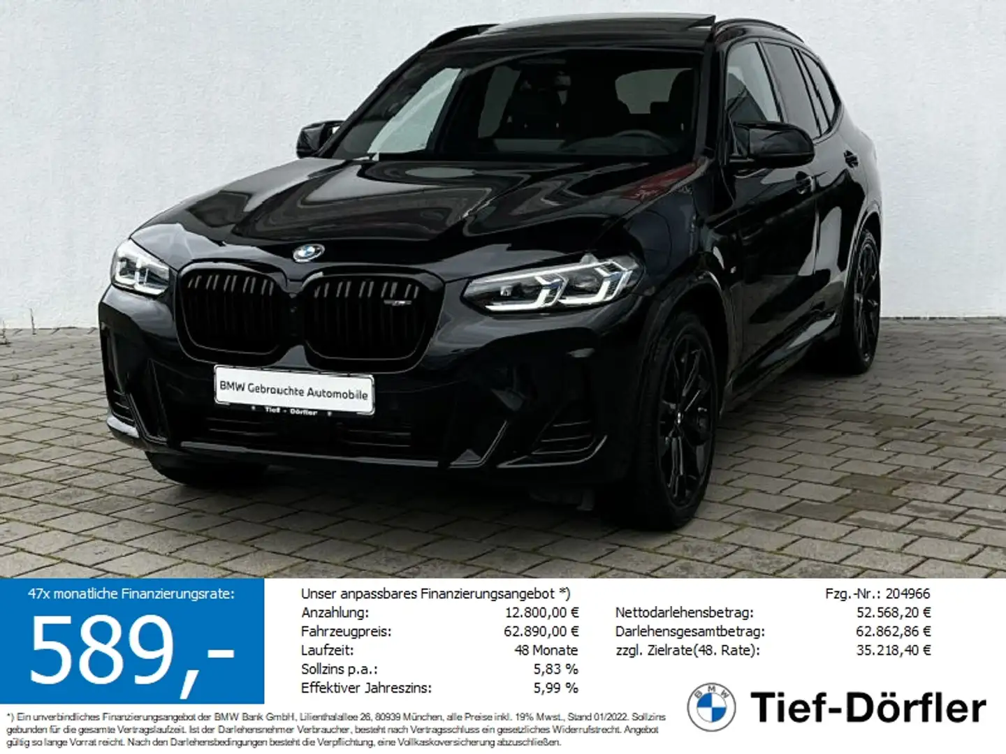 BMW X3 M 40i SAG AHK/SHZ/LASER/PAN/AKUSTIK/360/GESTIK Schwarz - 1