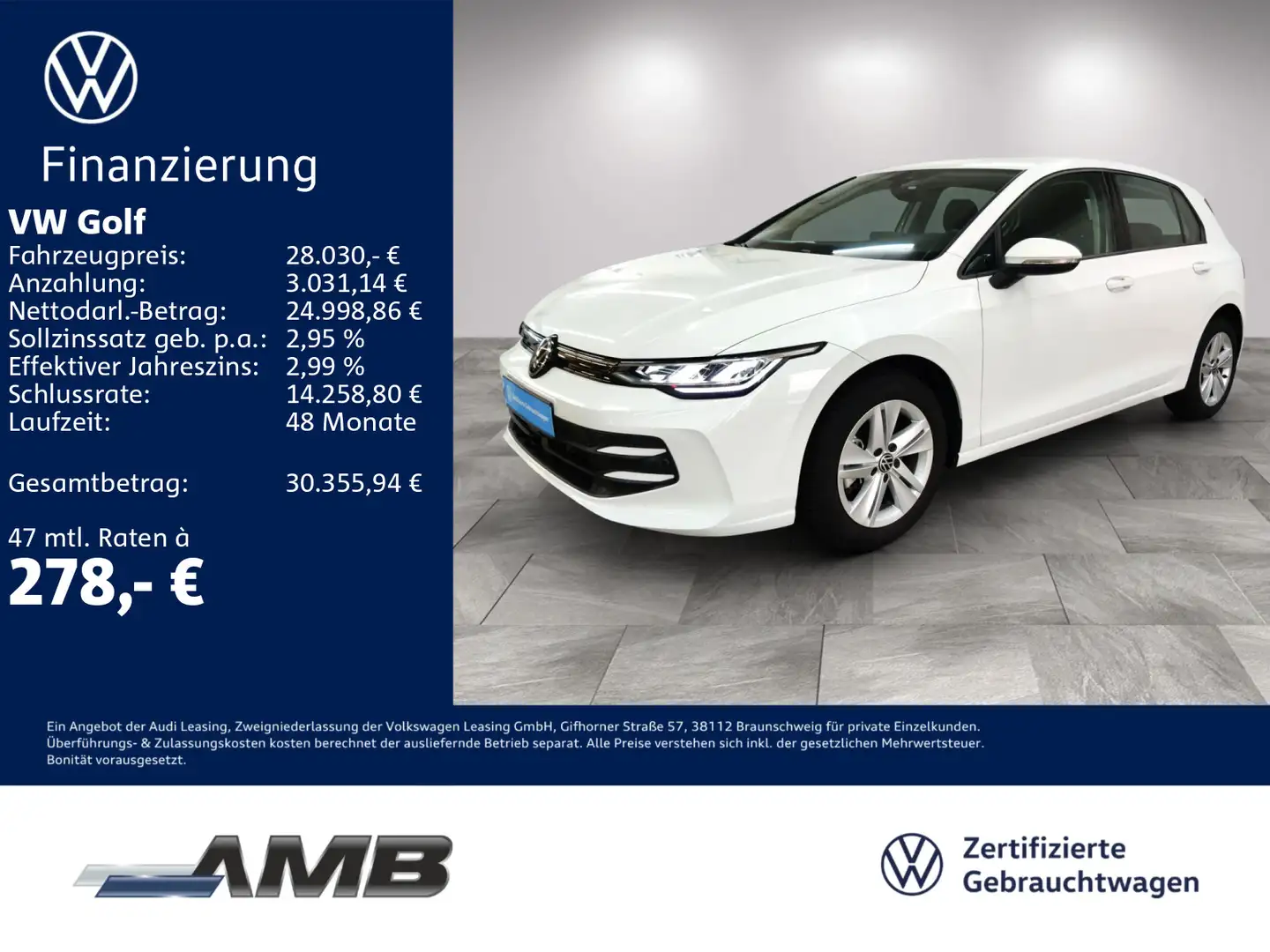Volkswagen Golf Life 1.5 TSI AHK/LED/Navi/Standhzg/02.30Gar Weiß - 1