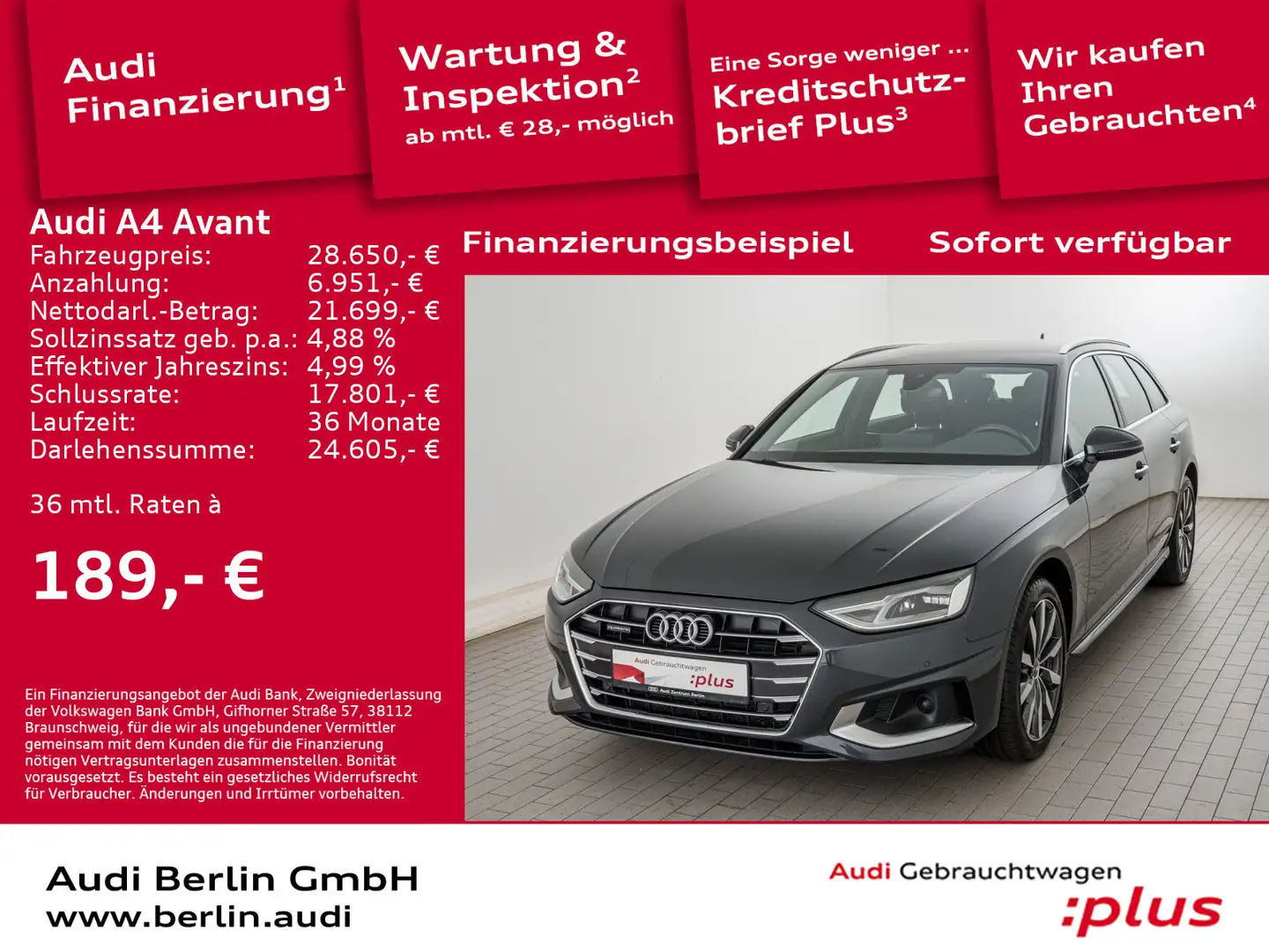 Audi A4 Advanced 40 TDI qu.S tr. RFK NAVI ACC Gris - 1