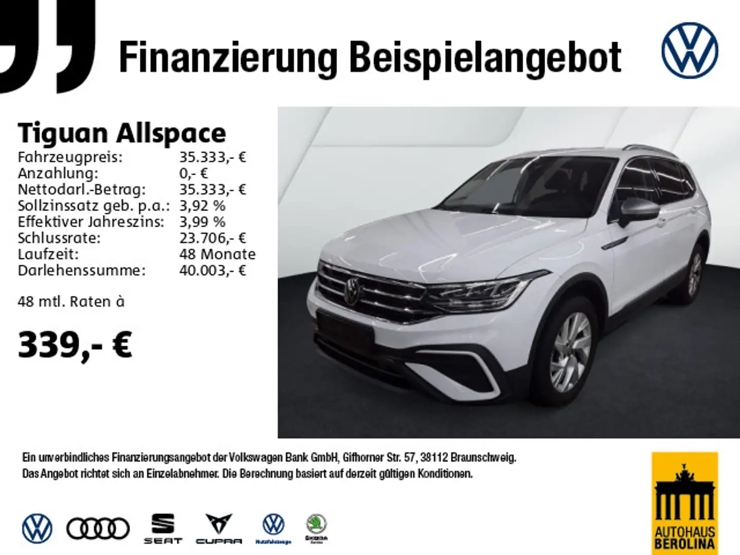 Volkswagen Tiguan Allspace 2.0 TDI Life DSG *7-Sitzer*AHK* Weiß - 1