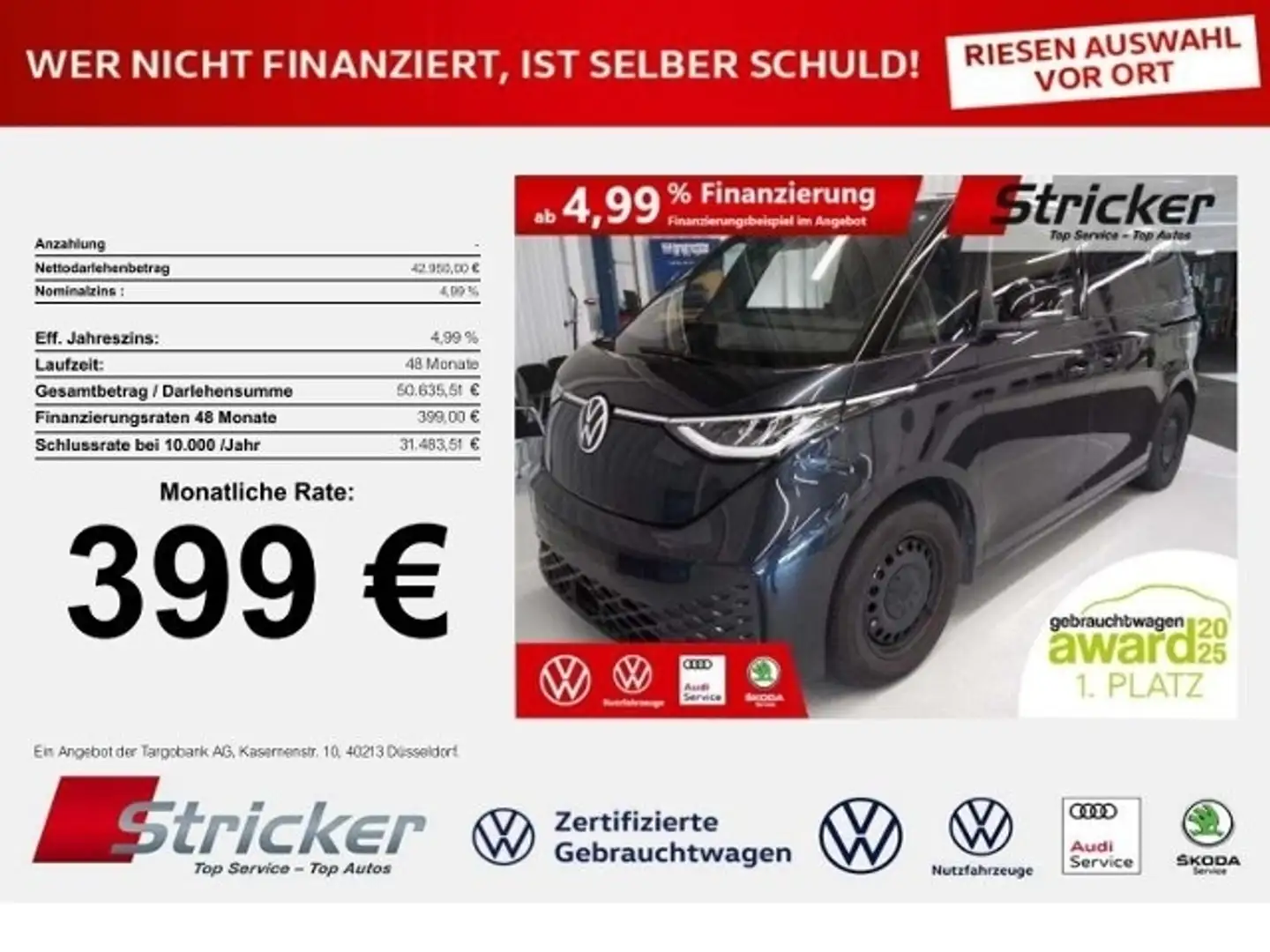 Volkswagen ID. Buzz Cargo Pro 210/77 399,-ohne Anzahlung Navi Travel Blau - 1