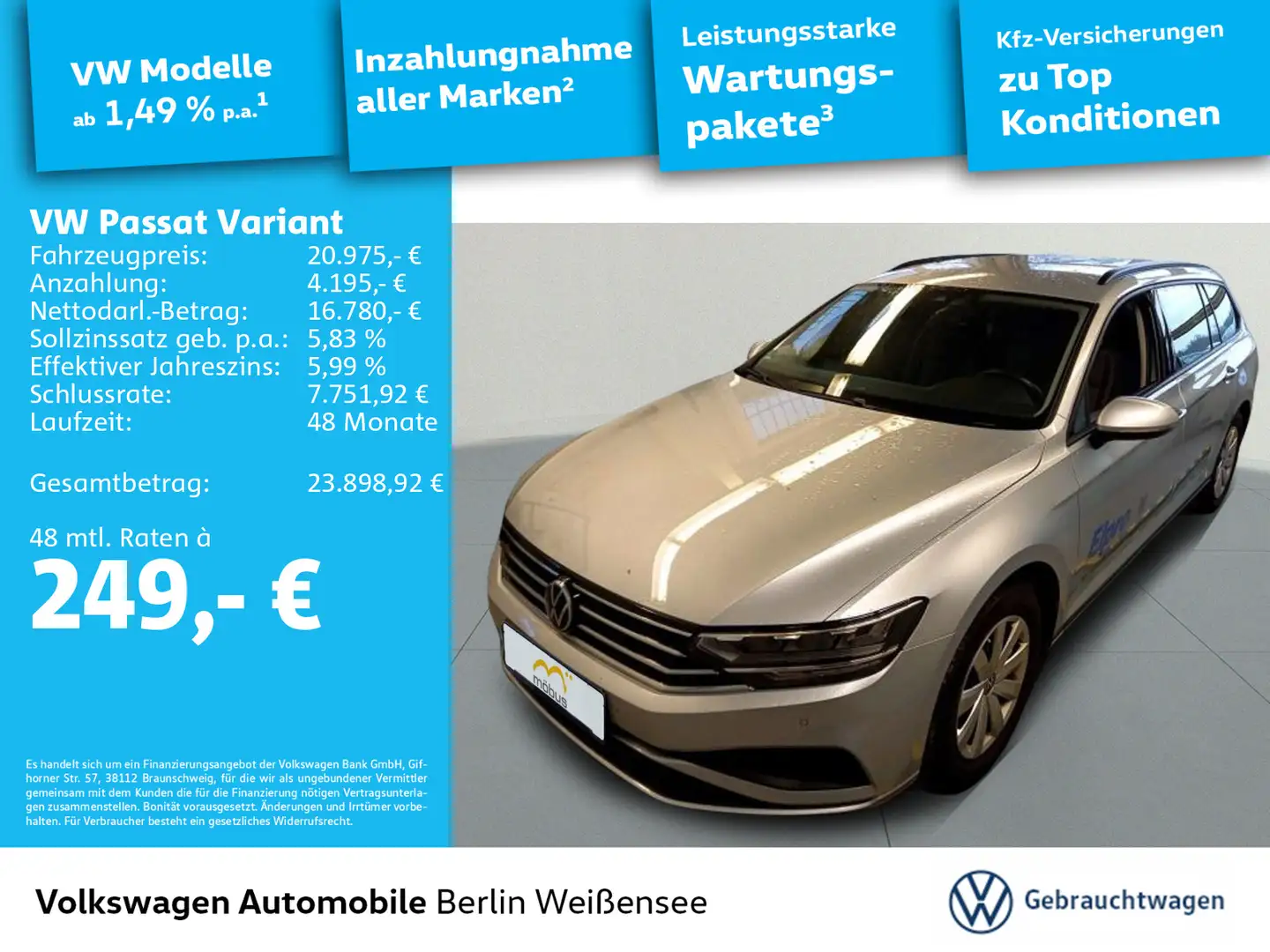 Volkswagen Passat Variant 2.0 TDI DSG*RFK*NAV*LANE*CLIMATRO Silber - 1