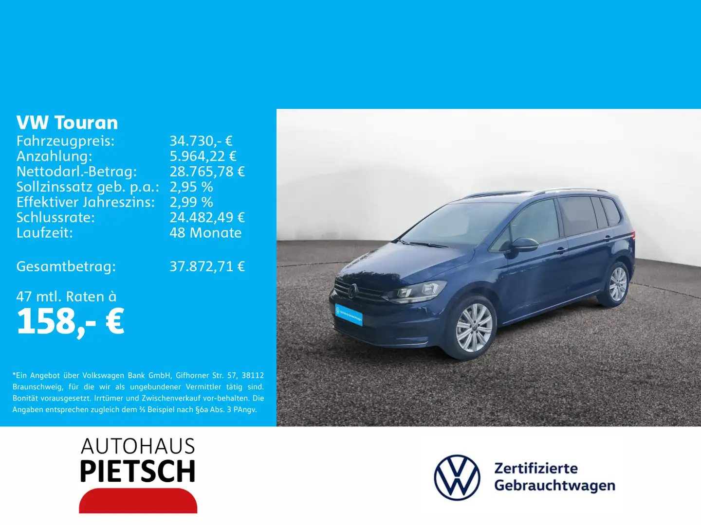 Volkswagen Touran 1.5 TSI Goal Blau - 1