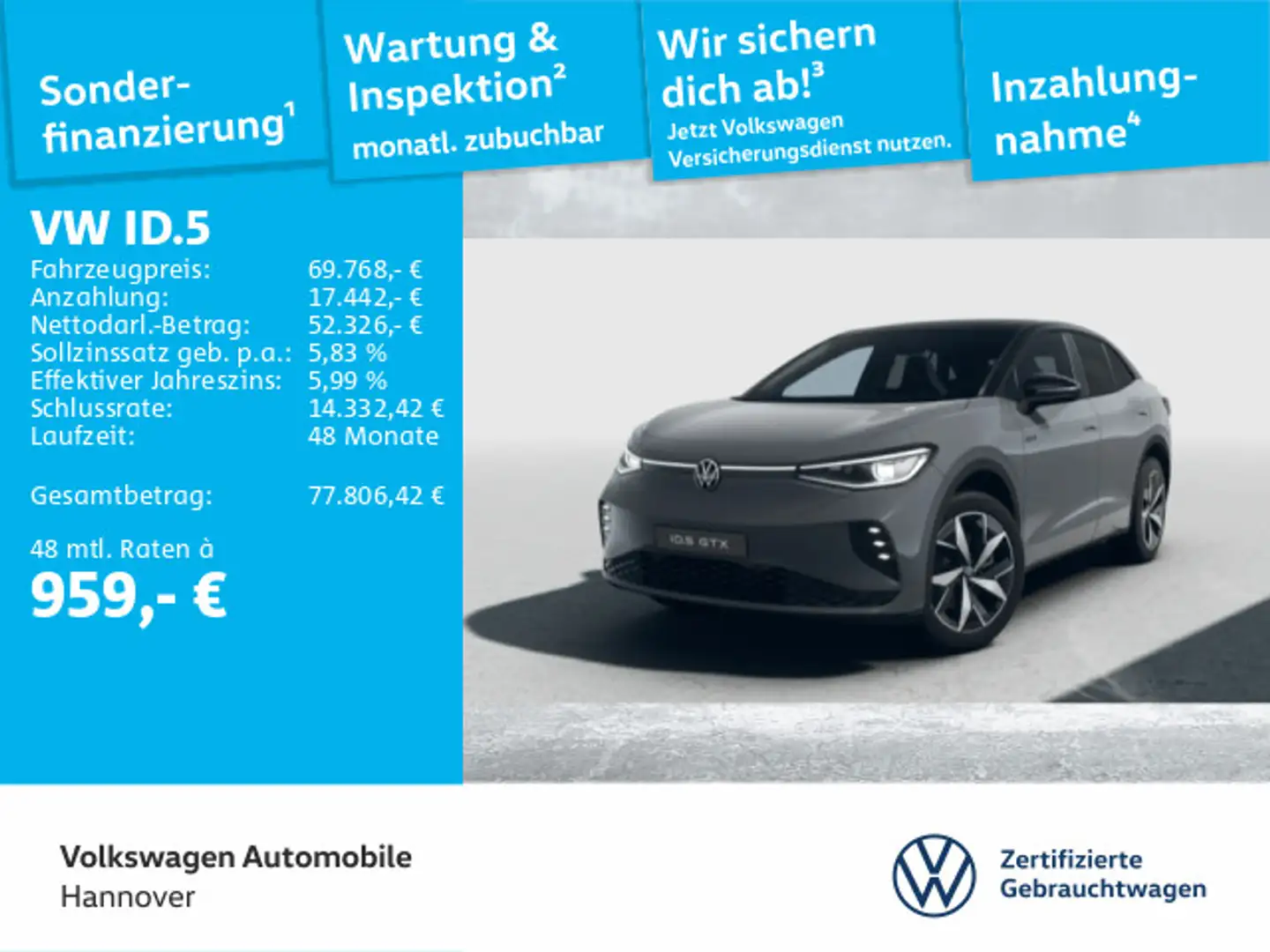 Volkswagen ID.5 GTX 4MOTION IQ.LIGHT Rückfahrkamera HUD Pan Grau - 1