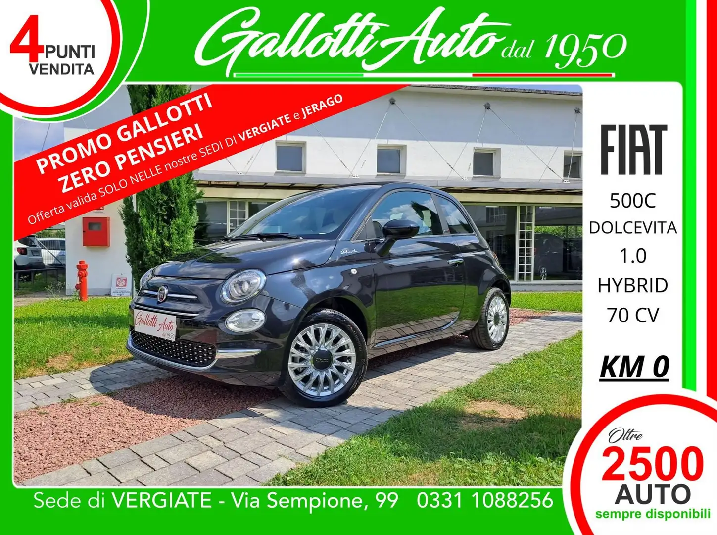 Fiat 500C Hybrid Dolcevita-PROMO GALLOTTI Ø PENSIERI Nero - 1