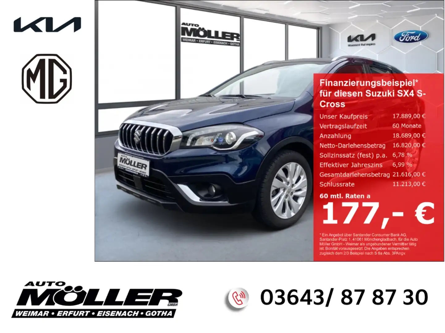 Suzuki SX4 S-Cross 1.4 Comfort ALLGRIP 4x4 Kamera Navi Klima LED Bleu - 1