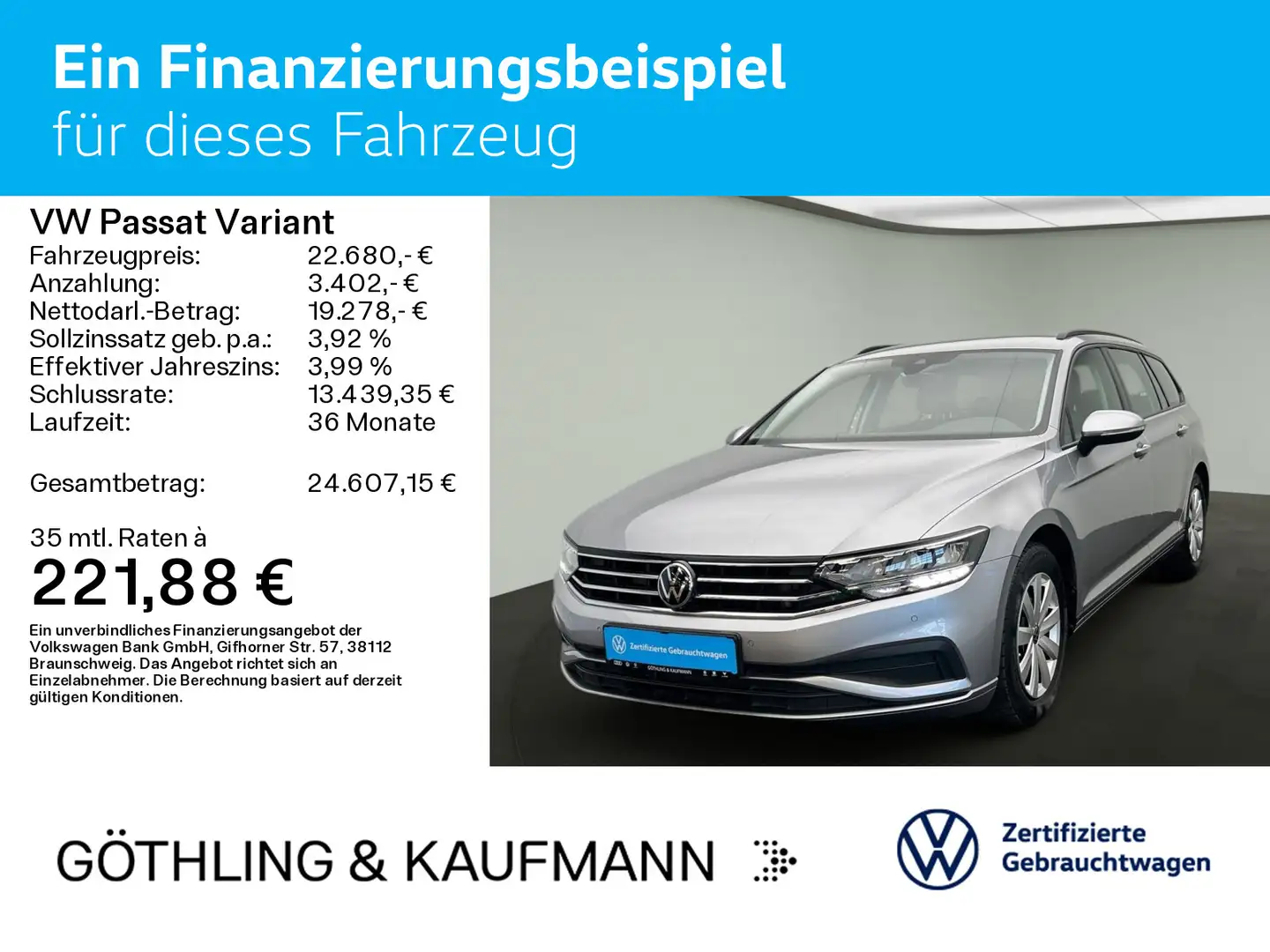 Volkswagen Passat Variant Basic 1.5 TSI DSG*KAM*NAVI*SHZ*LE Silber - 2