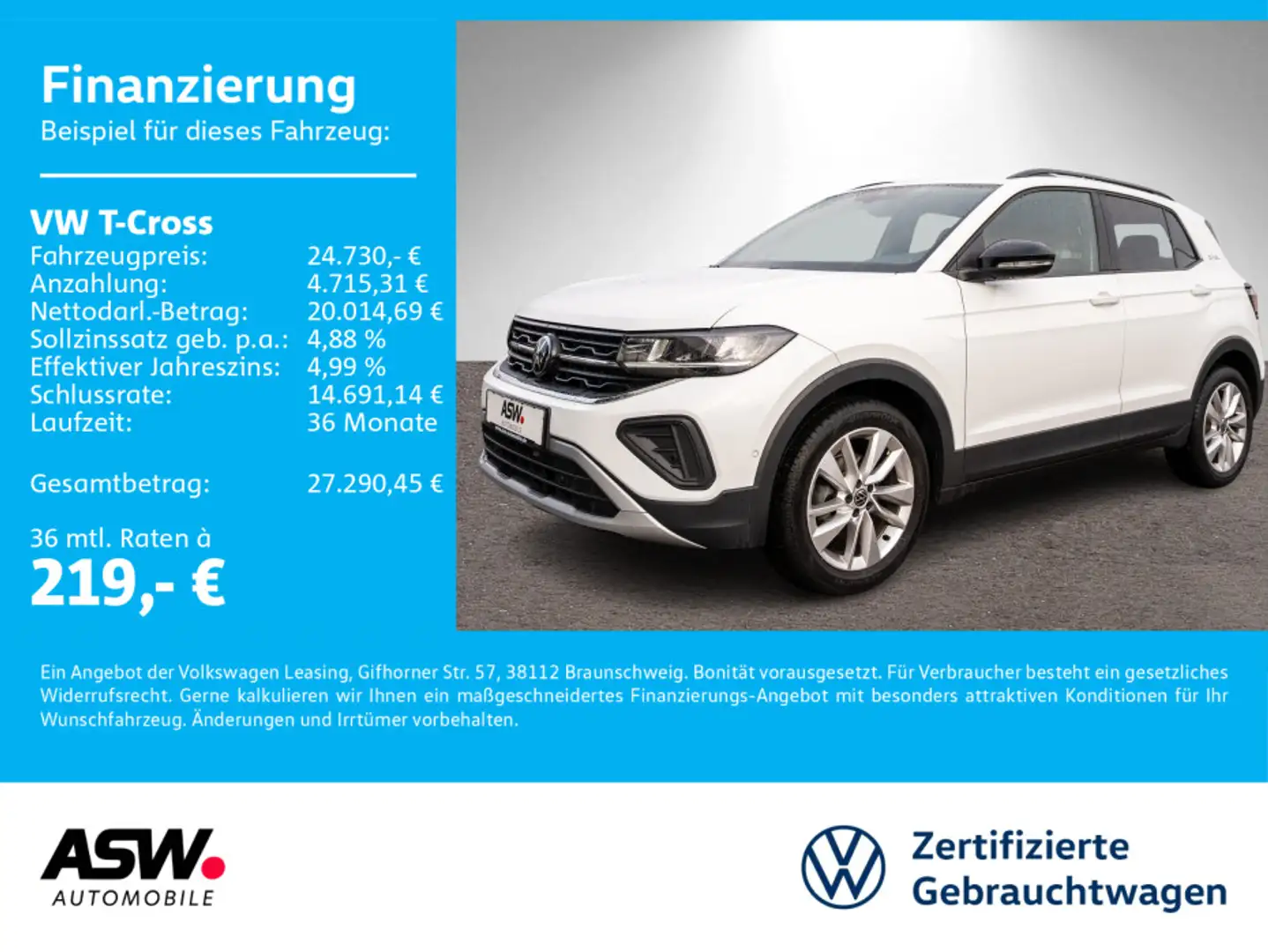 Volkswagen T-Cross Goal 1.0TSI DSG LED Navi PDC SHZ ACC AHK Weiß - 1